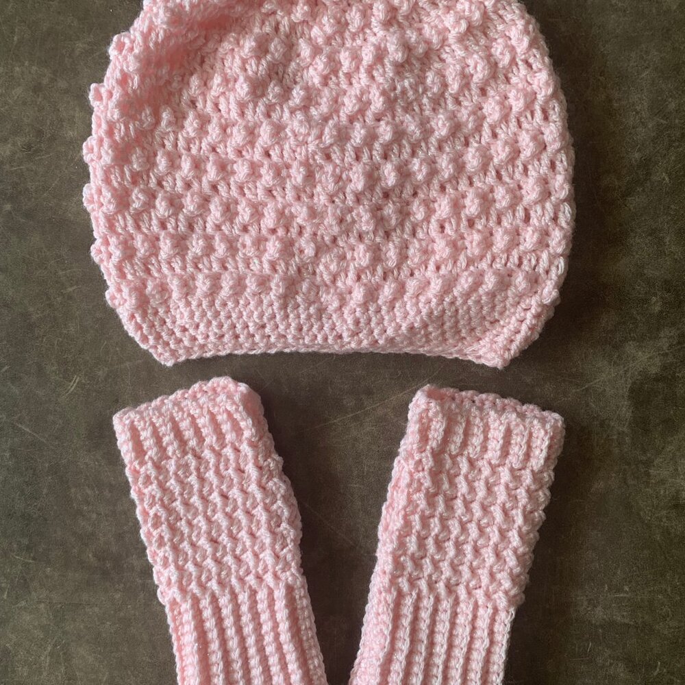 #7- Crocheted Women's Slouchy Beanie & Glove Set